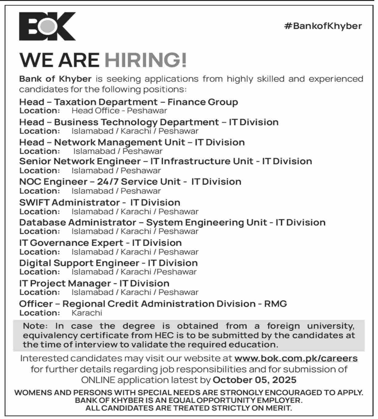 Jobs in Bank of Khyber